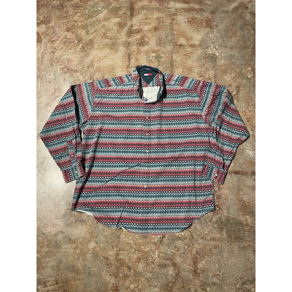 Vintage Tommy Hilfiger Long Sleeved Aztec Southwest Tribal Shirt Sz XL *